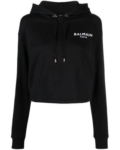 Balmain Felpa cropped con ricamo logo - Nero