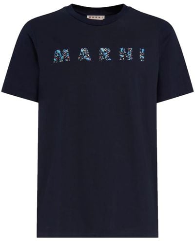 Marni Cotton T-Shirt With Logo - Blue