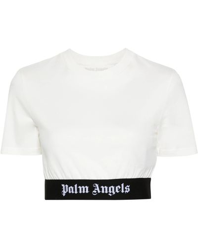 Palm Angels T-Shirt Crop Con Banda Logo - Bianco