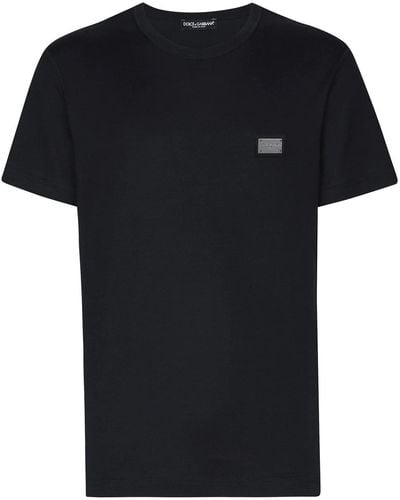 Dolce & Gabbana | T-shirt in cotone con placca in metallo con logo frontale | male | NERO | 54
