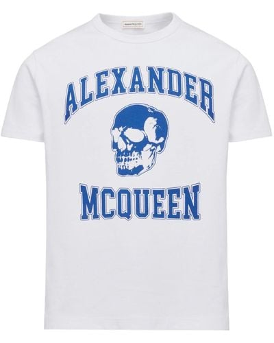 Alexander McQueen Varsity t-shirt in bianco - Blu
