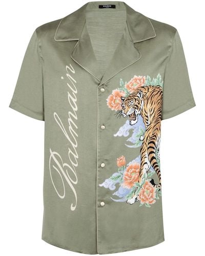 Balmain Camicia con stampa tigre - Verde