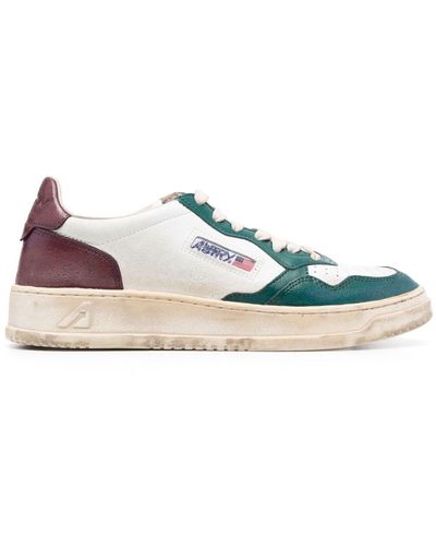 Autry Super Vintage Medalist Low Trainers In White, Green And Burgundy Leather - Blue