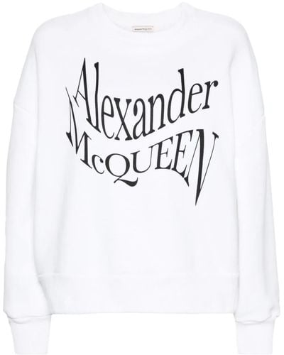 Alexander McQueen Felpa girocollo bianca con stampa logo - Bianco
