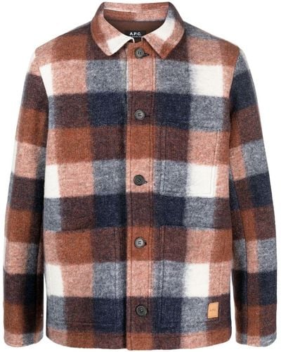 A.P.C. Checked Button-up Coat - Blue