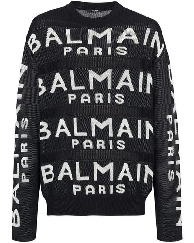 Balmain PULLOVER IN COTONE CON LOGO ALL-OVER - Nero