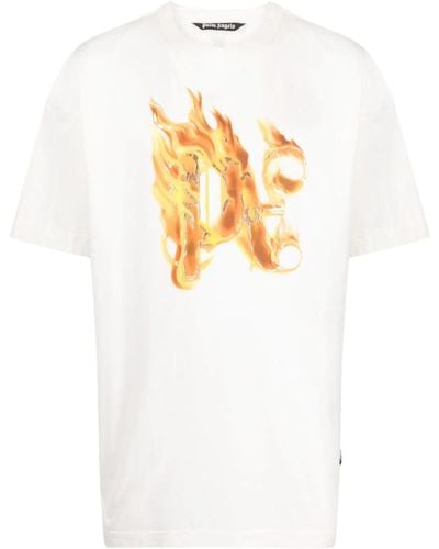 Palm Angels T-Shirt Burning Con Stampa - Bianco