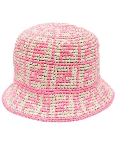 Fendi Hat In Raffia And Cotton With All-over Ff Monogram - Pink