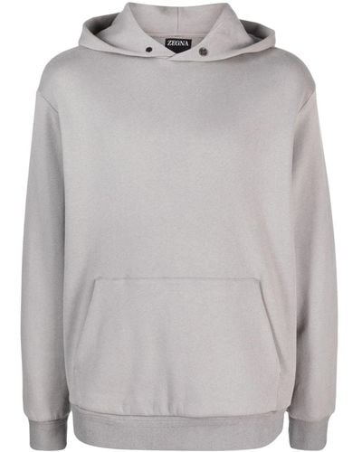 Zegna Slouchy-hood Cotton Blend Hoodie - Grey