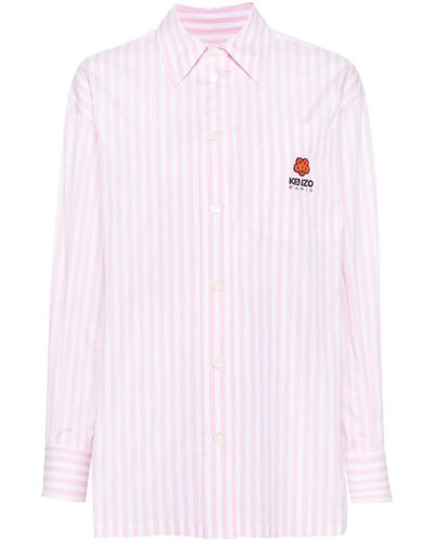 KENZO Camicia Oversize A Righe Ricamata - Pink