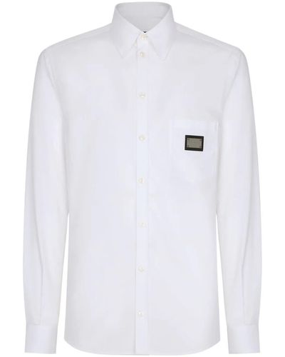 Dolce & Gabbana Martini-fit Logo-tag Cotton Shirt - White