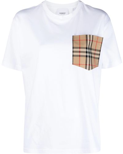 Burberry T-shirt In Cotone Con Tasca Check - White