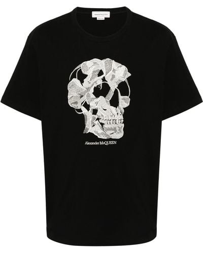 Alexander McQueen T-shirt pressed flower skull - Nero
