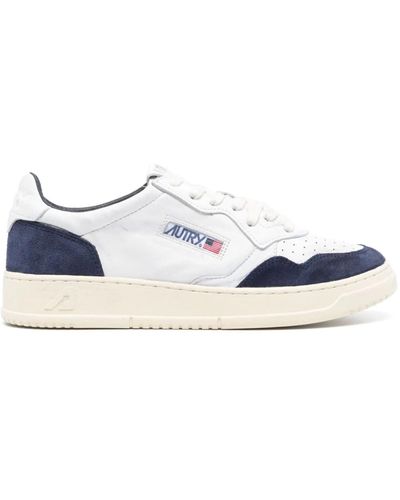 Autry Medalist Low Trainers In Blue Suede And White Leather