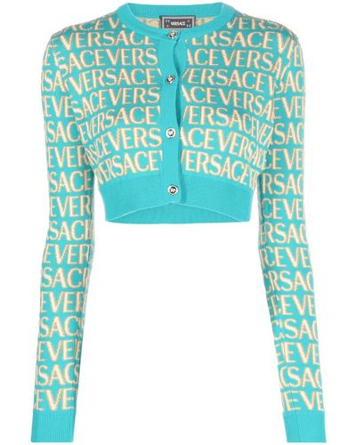 Versace Cardigan crop con stampa - Blu