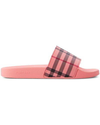 Burberry Check Slides - Pink