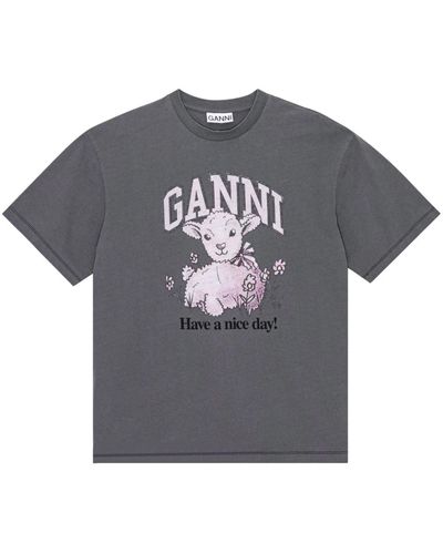 Ganni T-shirt con stampa grafica - Grigio
