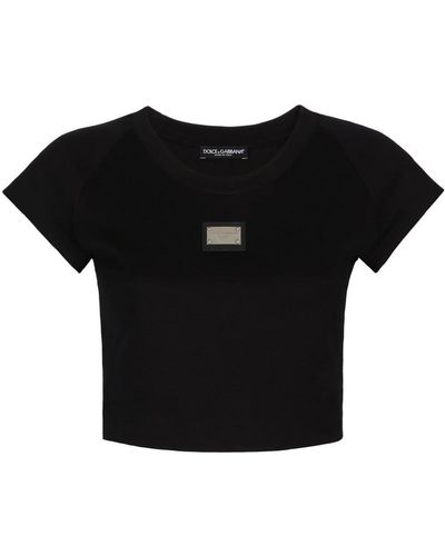 Dolce & Gabbana Cropped jersey T-shirt with Dolce&Gabbana tag - Nero