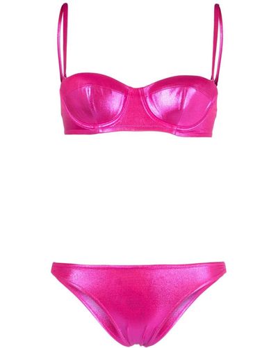 Dolce & Gabbana Set bikini con placca logo - Rosa