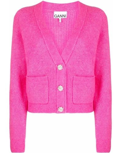 Ganni Wool-blend Cardigan - Pink