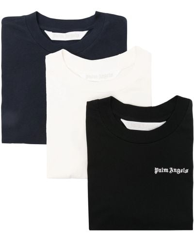 Palm Angels Set di 3 T-shirt Classic con ricamo - Nero