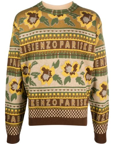 KENZO Maglione con motivo Fair Isle - Grigio