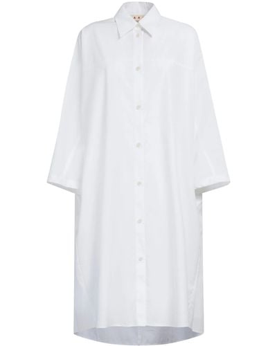 Marni Long-sleeved Cotton Shirtdress - White