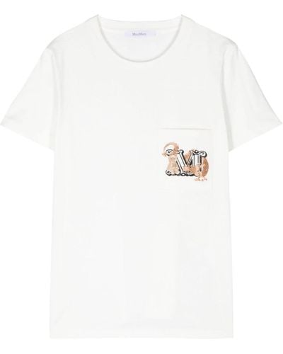 Max Mara T-shirt con taschino ricamato Elmo - Bianco