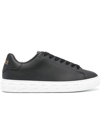 Versace Greca-embossed Leather Sneakers - Black