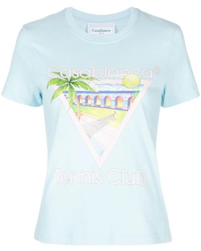 Casablanca Tennis Club-print Cotton T-shirt - Blue