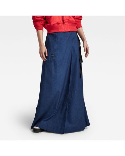 G-Star RAW Jupe A-Line Long Wrap - Bleu