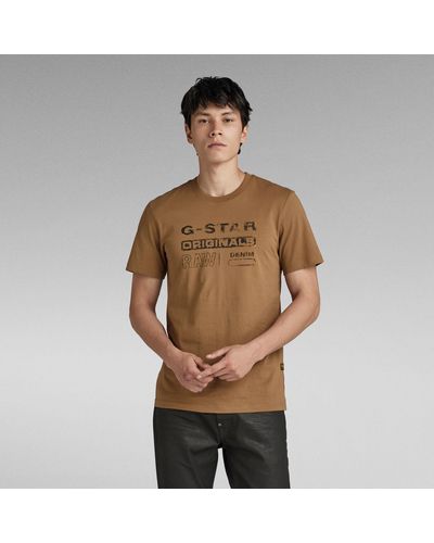 G-Star RAW T-Shirt Distressed Originals Slim - Marron