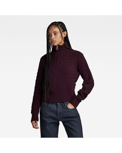 G-Star RAW Chunky Knitted Skipper Pullover - Lila