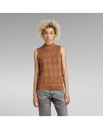 G-Star RAW Pointelle Mock Knitted Pullover - Braun