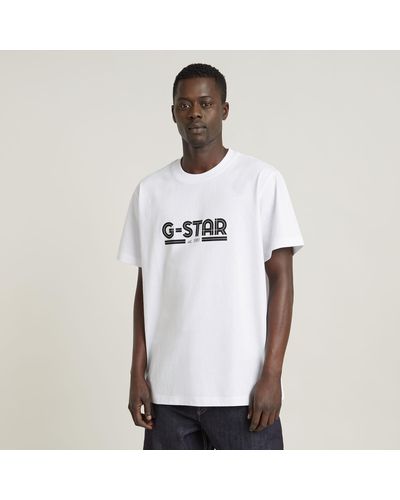 G-Star RAW T-Shirt Unisex Line Script Loose - Blanc