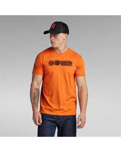 G-Star RAW T-Shirt Distressed Logo - Orange