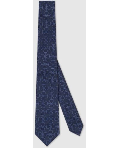 Gucci Horsebit Silk Jacquard Tie - Blue