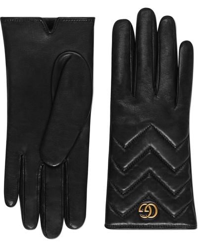 Gucci Leather Gg Marmont Gloves - Black