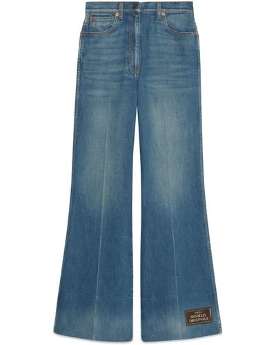 Gucci Denim Flare Trouser With Label - Blue