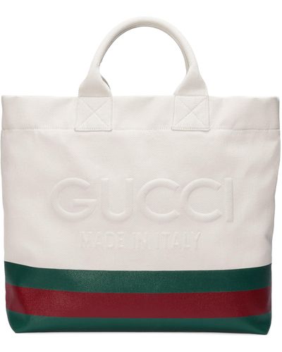 Gucci Canvas Tote Bag With Embossed Detail - White