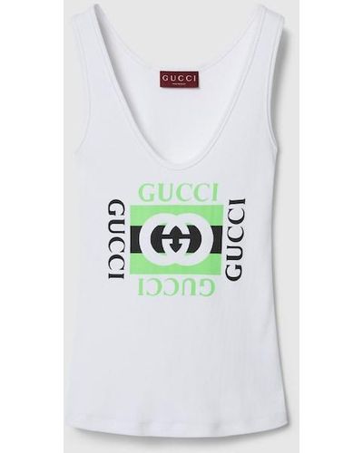 Gucci Rib Cotton Tank Top With Print - White