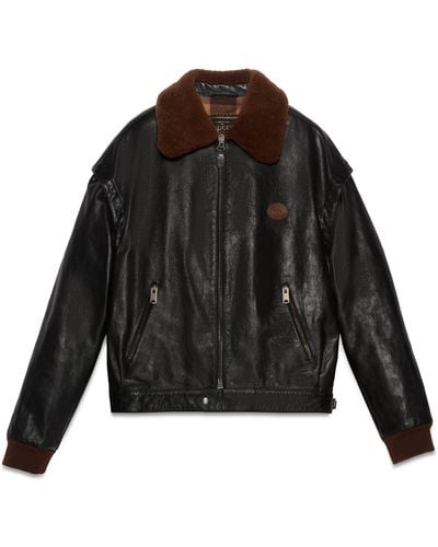 Gucci Leather Jacket With Reversible Sleeves - Black