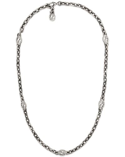 Gucci Silver Necklace With Interlocking G - Metallic