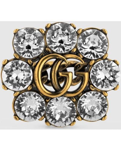 Gucci クリスタル ダブルg リング, ゴールドトーン メタル, ゴールドトーン メタル - ホワイト