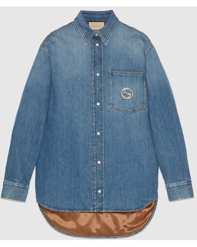 Gucci Denim Crystal Gg Shirt - Blue
