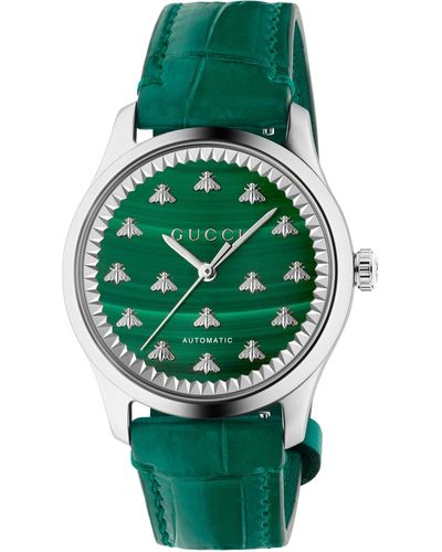 Gucci G-timeless Watch With Bees - Green
