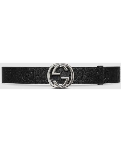 Gucci Wide Belt With Interlocking G Buckle - Black