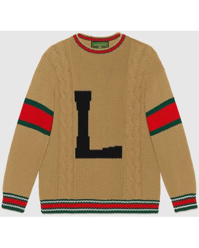 Gucci 【公式】 (グッチ)diy ユニセックス ウール セーターキャメルにブラックのアルファベットベージュ - マルチカラー