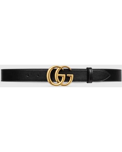 Gucci GG Marmont Leather Belt With Shiny Buckle - Black