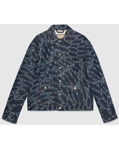 Gucci Wavy GG Laser Print Denim Jacket - Blue